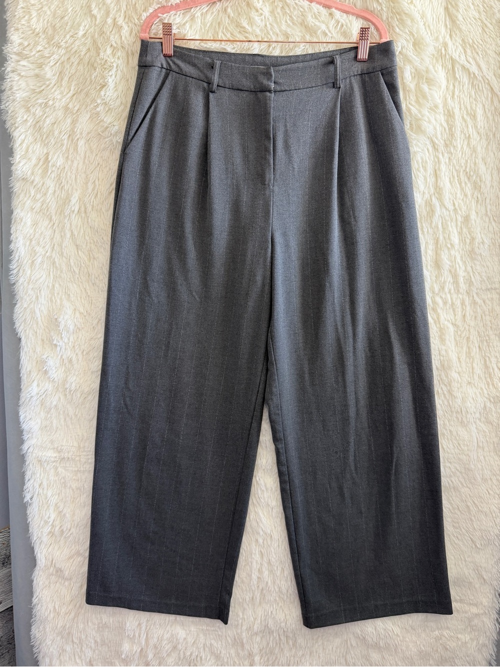 Black Tape Womens Dark Academia Pleated Hi Rise Wide Leg Trousers Size L Grey